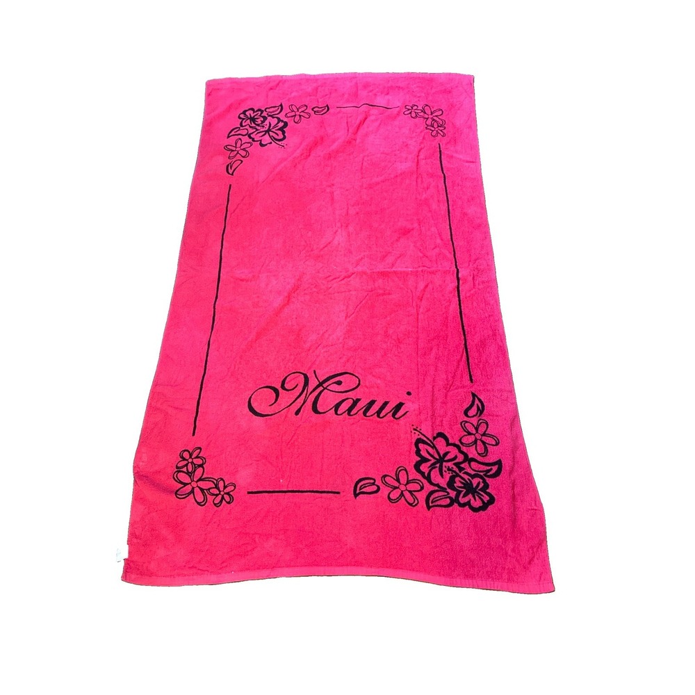 Maui Hawaii Vintage Beach Towel Hawaiian Islands Cotton Red Souvenir 39"x66"